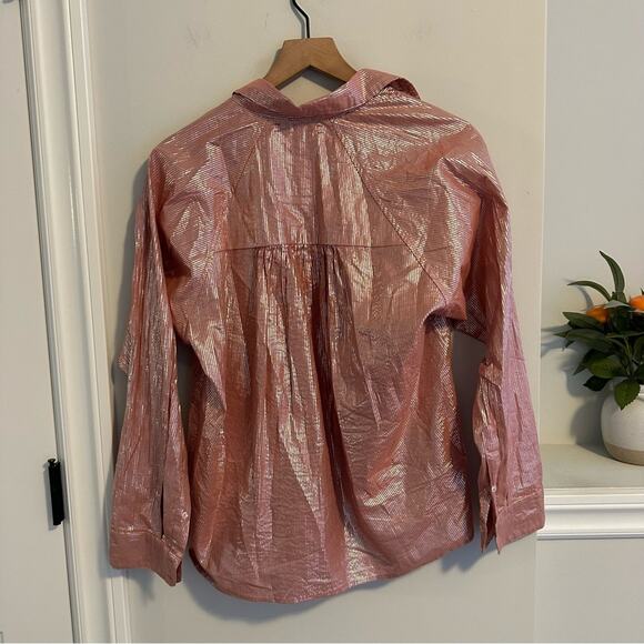 Xirena Pink Metallic Striped Button Front Blouse Small - Picture 5 of 11